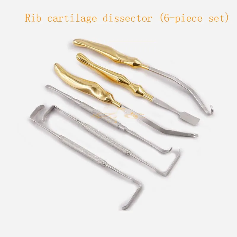 Six piece set of rib cartilage peeler for nasal plastic surgery, left and right shovel style wooden handle double head ion peeli