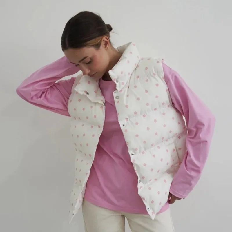 

Модная хлопковая одежда с принтом, жилет с воротником-стойкой, теплый пуховый хлопковый жилет, хлопковая одежда, жилет, женский изысканный ретро-индивидуальный жилет