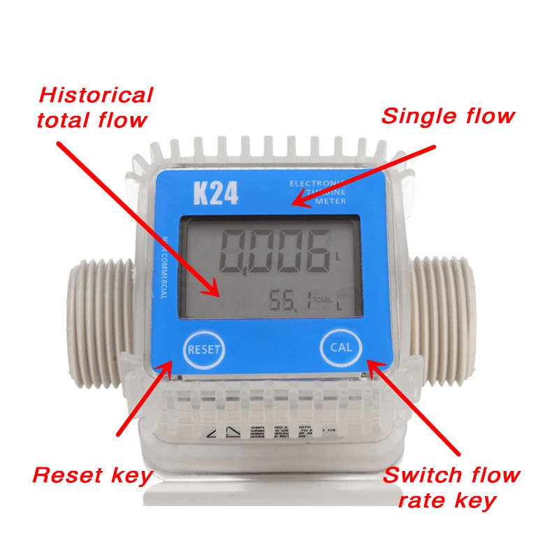 1Pc K24 Lcd Digital Diesel Oil Fuel Flow Meter Widely Used for Chemicals Liquid Water Ultrasonic Hot In Industrial Commercial