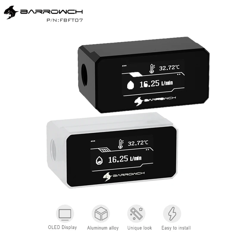 

Термометр для воды Barrowch FBFT07 G1/4 OLED с цифровым дисплеем, монитор системы расходомера, мониторинг высоких температур в режиме реального времени