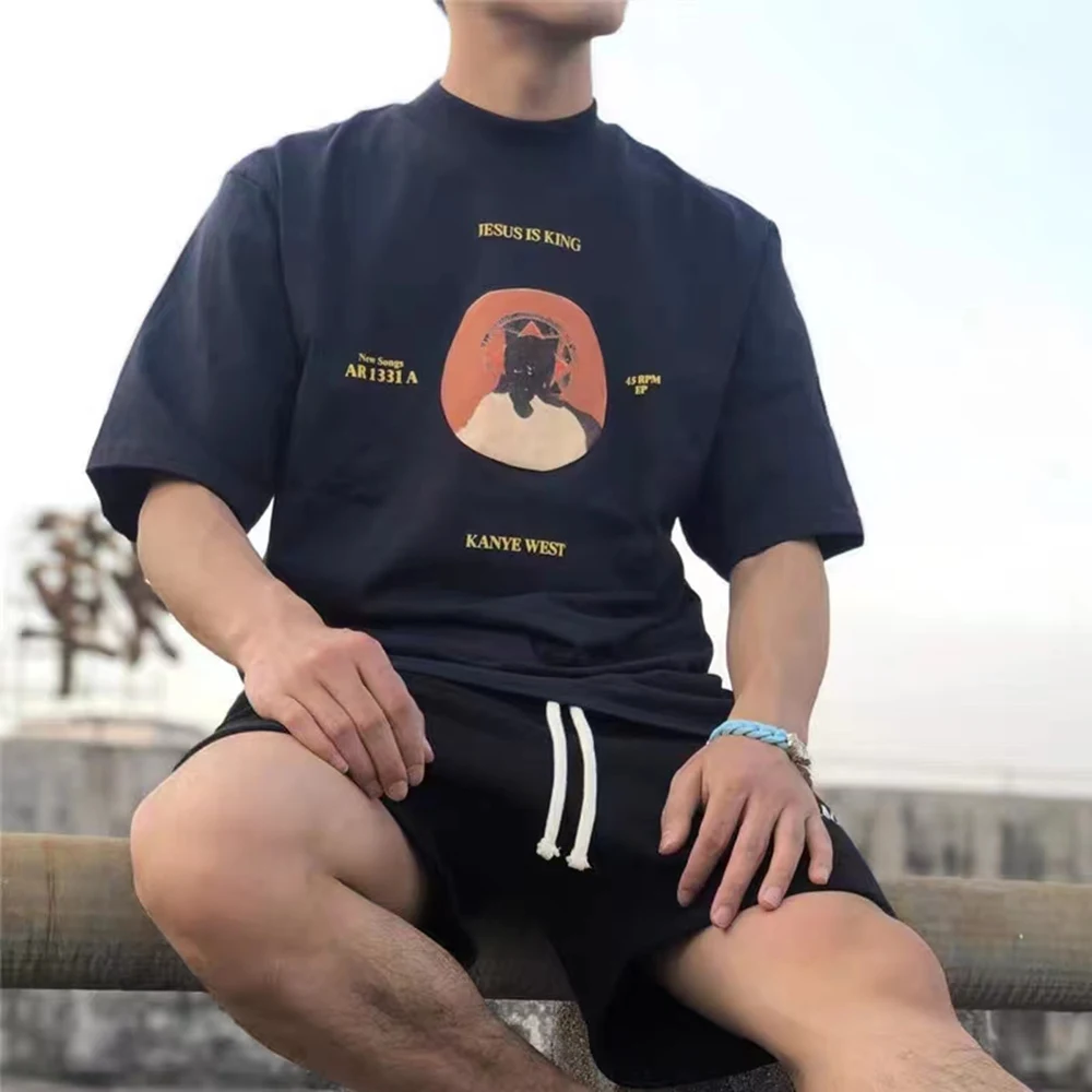 Frog Drift Fashion Streetwear Kanye West Loose Oversized Jesus Is King Summer Navy Tee Tops t shirt For Men