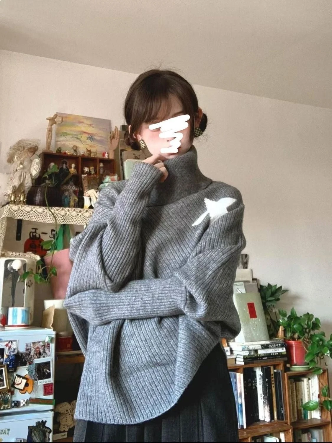 Y2K Irregular Style Korean Sweaters Lapel Long Sleeve Pullovers Star Print Jumper Casual Elegant Chic Tops Girl Streetwear 2025