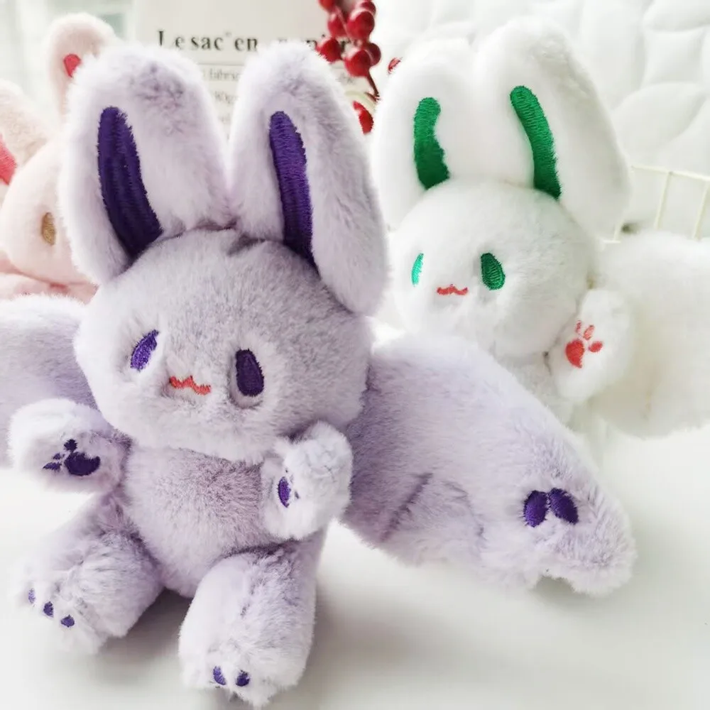 Conejo de murciélago Kawaii de 15cm, llavero de conejo volador, muñeco de animales de peluche, regalo de cumpleaños para chico, accesorios colgantes para mochila