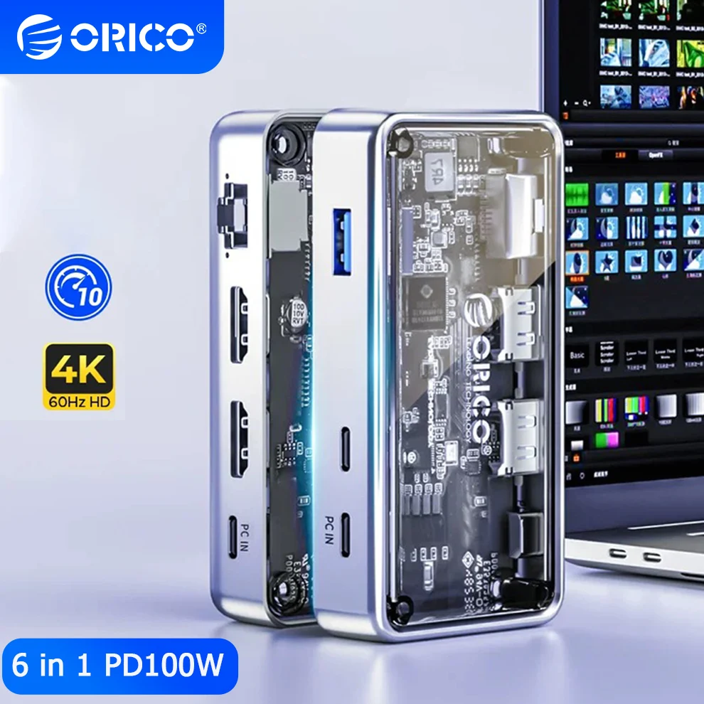 

ORICO Multi USB 3.0 Port Hub Docking Station Type C Splitter Adapter PD 100W RJ45 HDMI-Com for Macbook Pro PC Laptop Accessories