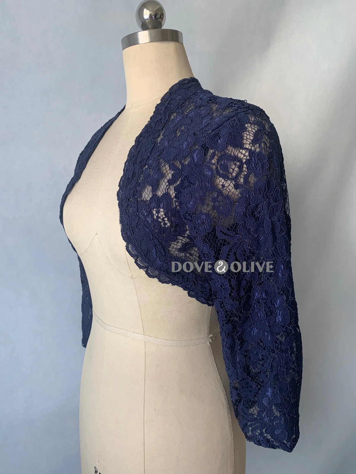 3/4 Long Sleeves Lace Prom Jacket Navy Blue Black Ivory Evening Shrug Party Wrap Special Occasion Cape Wedding Bridal Boleros