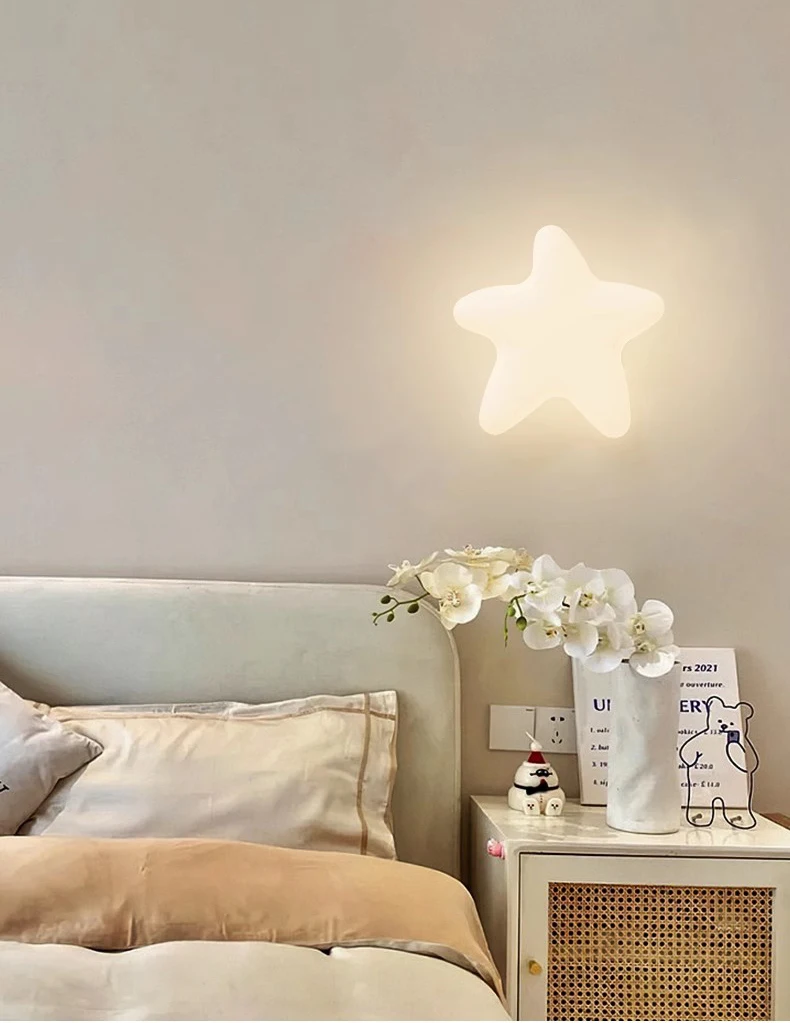 Lámparas de pared de nube blanca para habitación de niños, habitación de guardería, luces de pared para dormitorio con forma de estrella, iluminación para niños y niñas, 220V