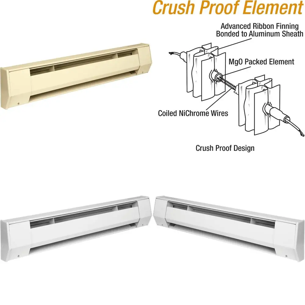 

King 6K2415A 1,500-1,125-Watt 240/208-Volt 6-Foot Baseboard Heater, Almond