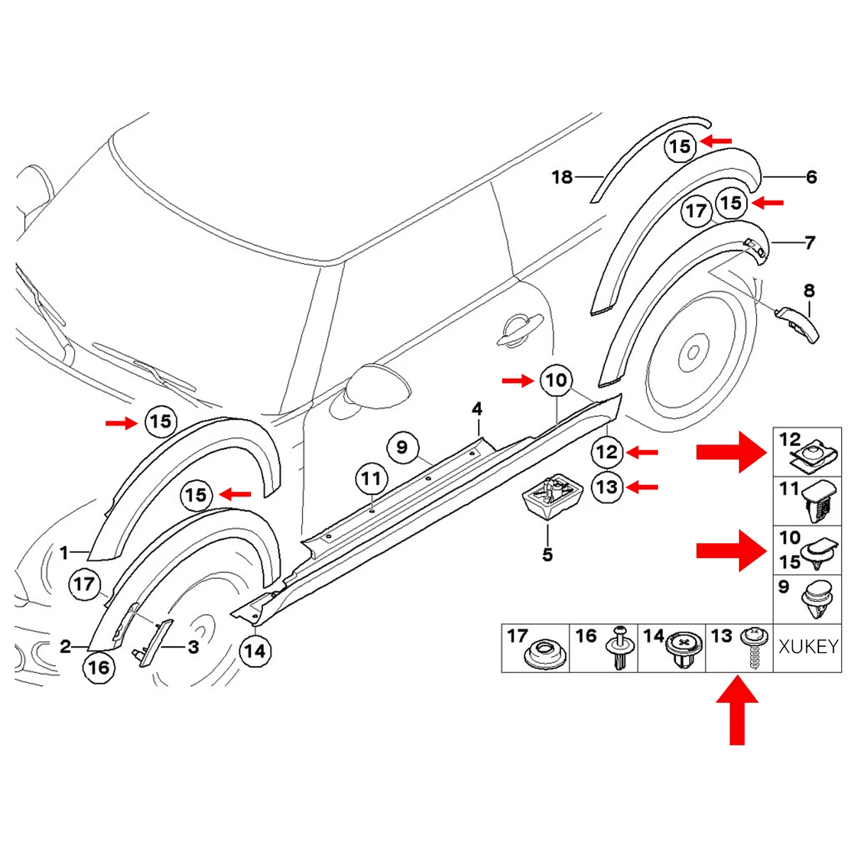 40Pcs Engine Guard Metal Nut Screw Washers U-shape Clip Car Bumper Cross Head Interior Accessories  For BMW F10 E46 E92 E90