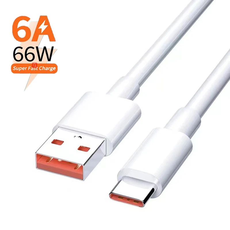 White 2 Meter 6A 66W USB Type-c Super Fast Charge Cable For Smartphone Mobile Phone Charging Cable