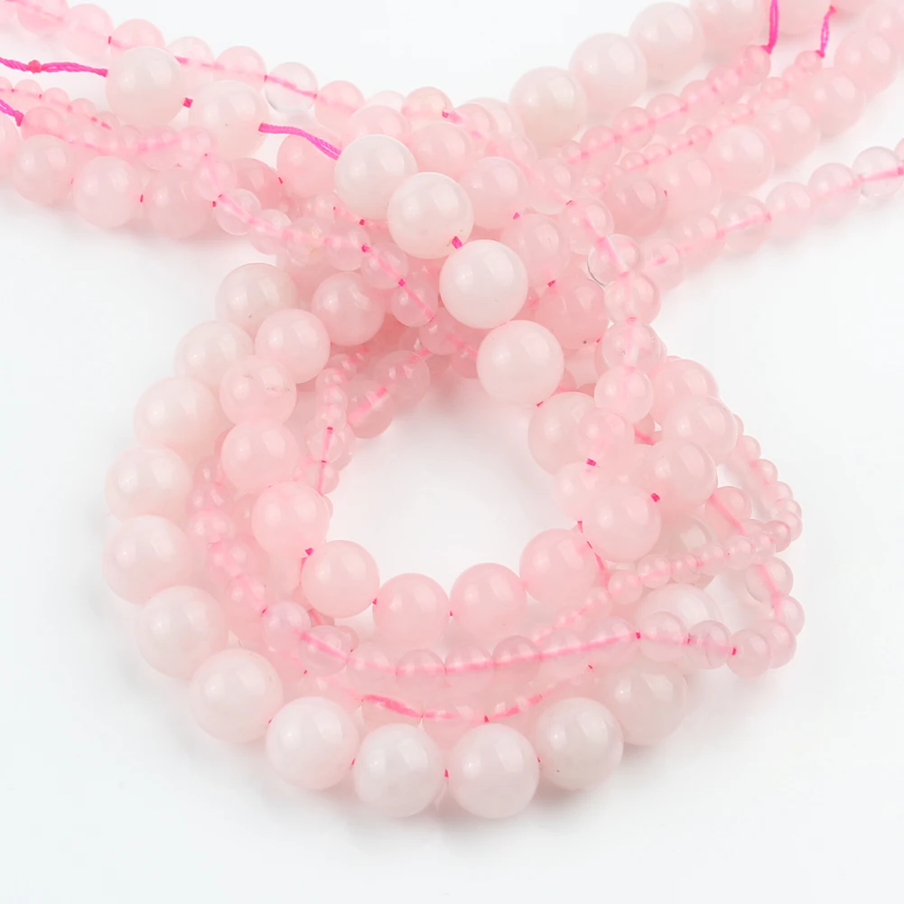 Natural Stone Beads Pink Rose Quartz Crystal Round Beads for Jewelry Making Needlework Bracelet DIY Handmade Accessories 15inch