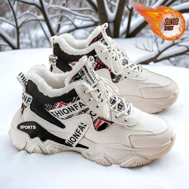 Herren-High-Top-Sneaker für den Winter 2022, mit Fleece gefüttert, klobige Papa-Schuhe, Thermo-Freizeit-Sportschuhe mit dicker Sohle