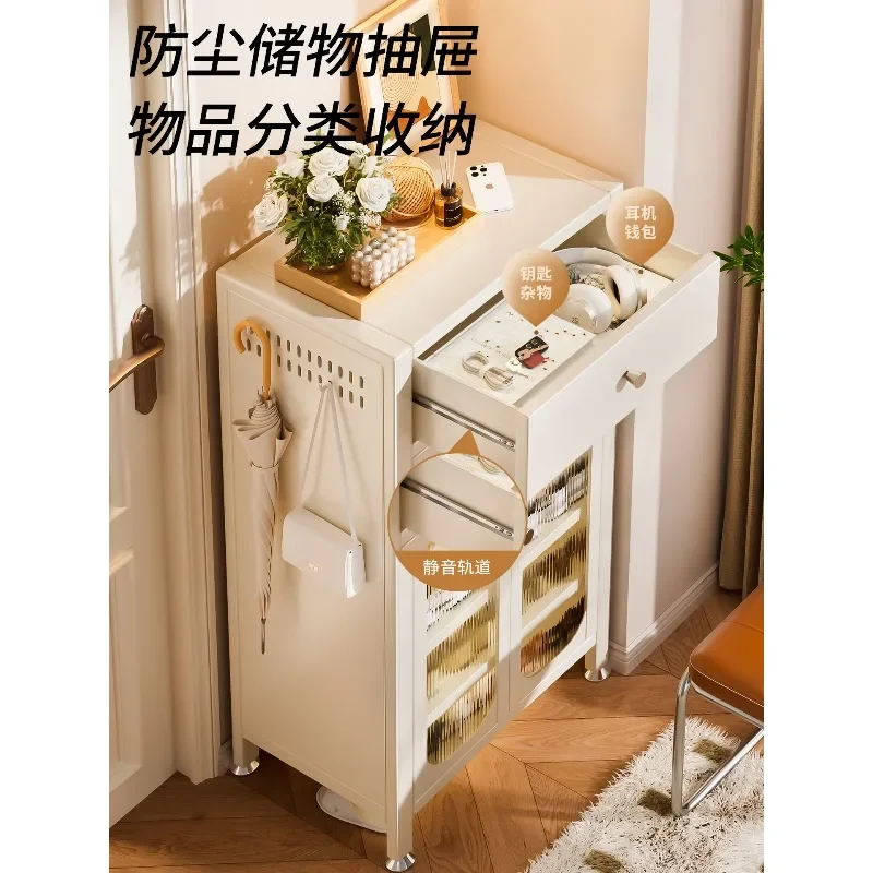 Narrow shoe cabinet, storage cabinet, steel at home door, with drawer cracks, ultra-thin entrance and dust-proof integration