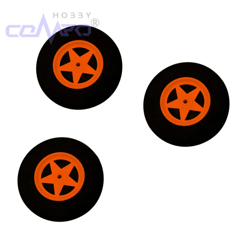

2 Pcs Landing Gear Light Foam 5 Spoke Wheel Hollow Shock Absorbing Sponge Tire D60-75mm Color Orange For KT foam Fixed Wing RC