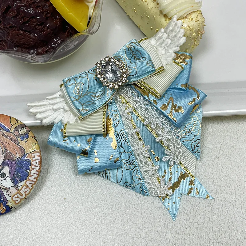 تأثيري أنيمي الرقص النسيج الدانتيل Bowknot كريستال التعادل دبابيس دبابيس للنساء قميص أنيق فستان طوق يدويا تحت عنوان الأحداث