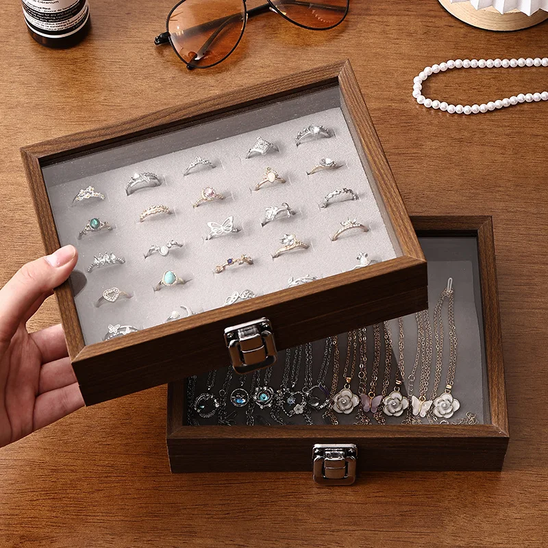 

Маленькая легкая роскошная шкатулка для драгоценностей из орехового дерева, серьги, кольцо, ожерелье, браслет, коробка для хранения, крышка, шкатулка для драгоценностей, дисплей ювелирных изделий