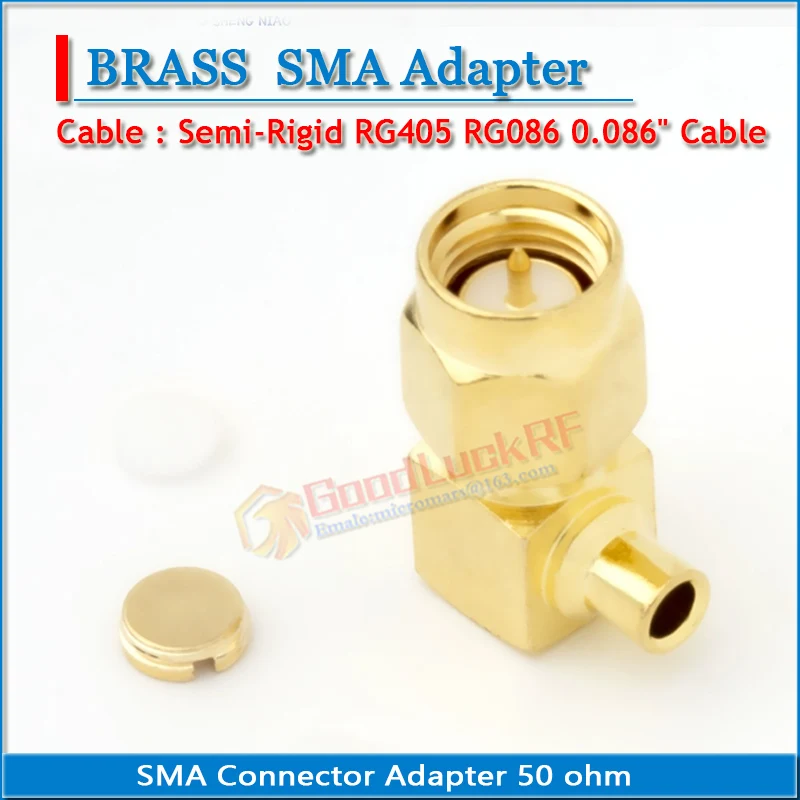 SMA Male Right Angle 90 Degree Plug Solder For Semi-Rigid RG405 0.086' Cable Copper GOLD 50 Ohm RF Connector Adapter Socket