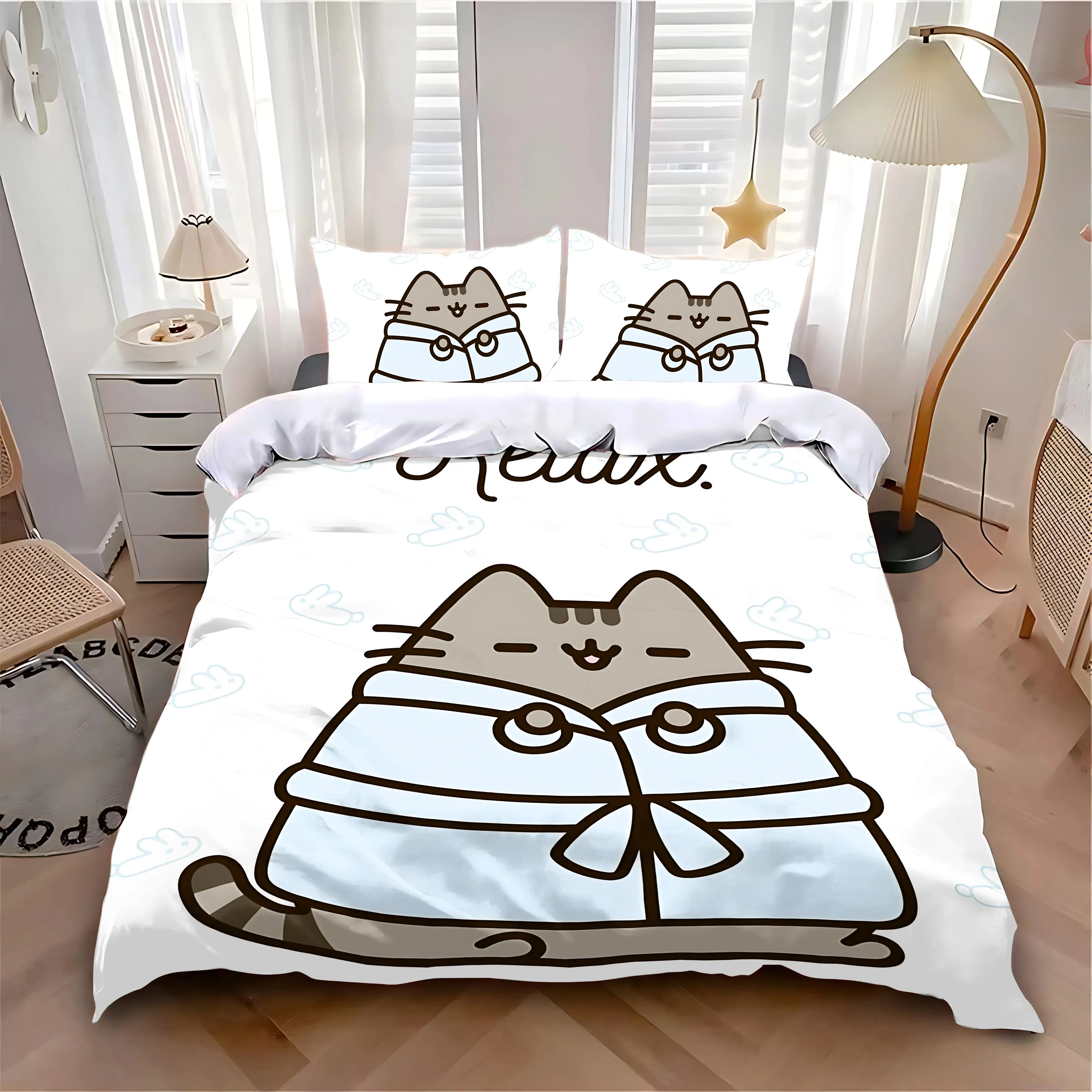 MINISO-Cat Cartoon Duvet Cover Pillowcase Bedding Set Adult Boy Girl Bedroom Decoration Children Single Double Large Size