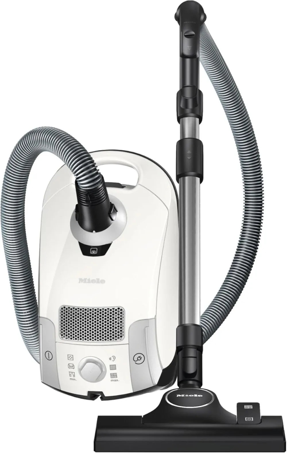 Miele Compact C1 Pure Bagged Canister Vacuum with High Suction Power Designed for Hard Floors and Low-Pile Carpet, Lotus White