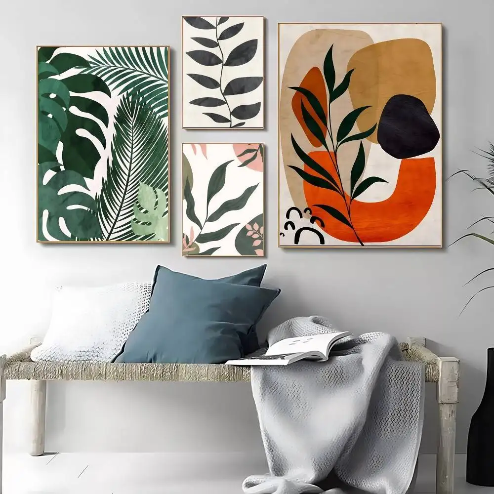 Modern Morandi Color Tropical Plants Poster Kraft Club Bar Paper Vintage Posters Wall Art Painting Bedroom Study Stickers