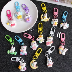 Cute Animal Mini Keychain Lovely Rabbit Bear Keyring For Women Girl Bag Earphone Case Hanging Decor Charms Pendant Couple Gift