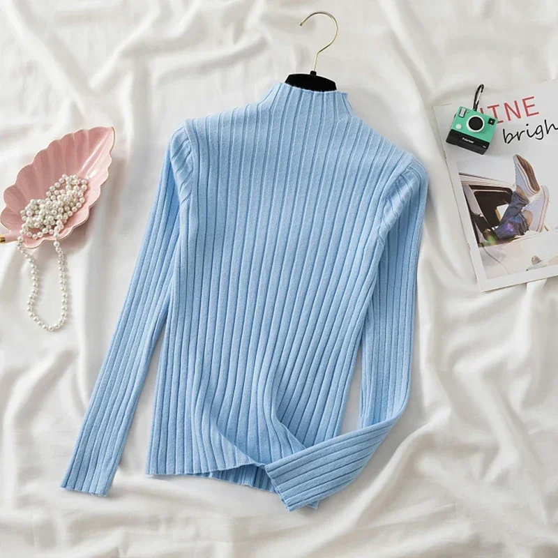 2025 Women Pullover Knitted Sweater Autumn Winter Pullovers Turtleneck Long Sleeve Slim Basic Solid Female Sweaters Tops