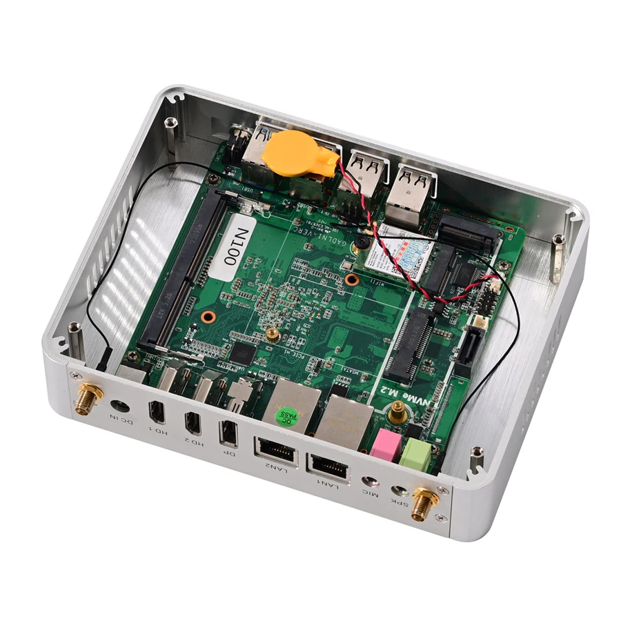 12th Gen Fanless Industrial Mini PC Alder Lake N100 Quad Core Dual LAN NVMe Win 11 3x4K UHD HTPC Comupter 2*HD DP 16G DDR4 512G