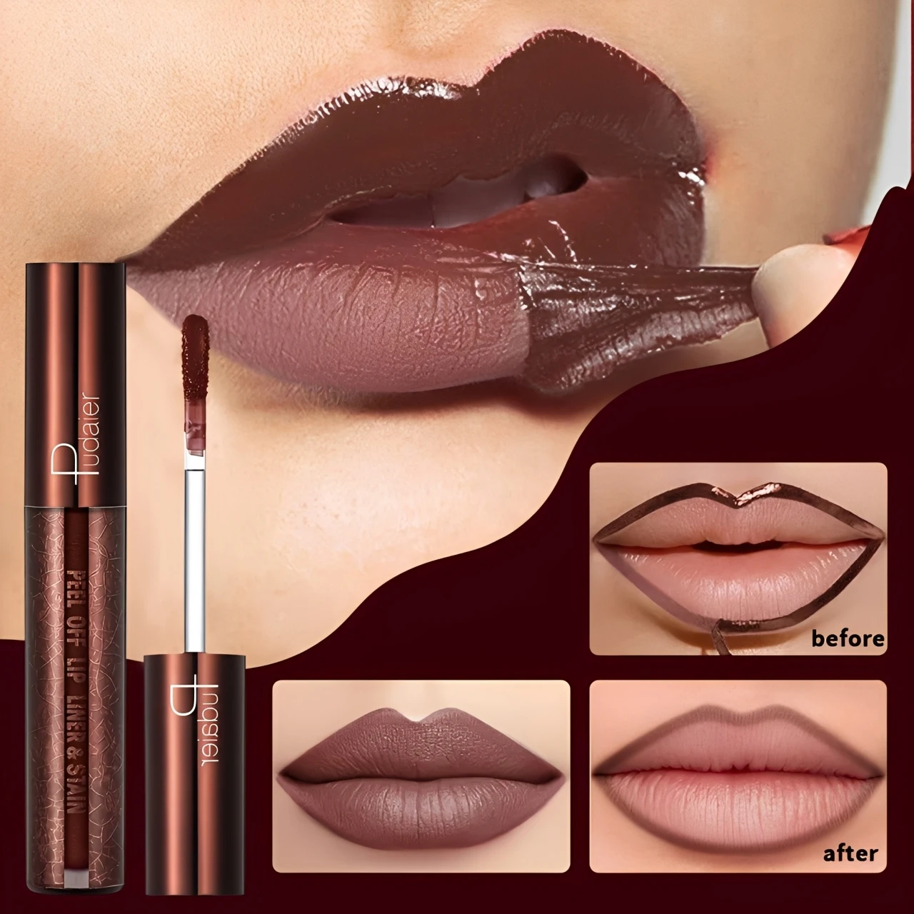 Abziehbarer Lipgloss in 5 Farben – langanhaltend, wasserfest, abziehbarer Glanz, hochpigmentierte Rosatöne, feuchtigkeitsspendende Formel, einfach aufzutragen