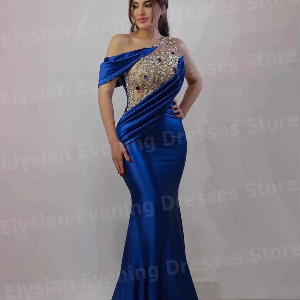Robe De Soirée De forme sirène, asymétrique épaule dénudée, gracieuse, personnalisée, sans manches, perlée, pour femmes