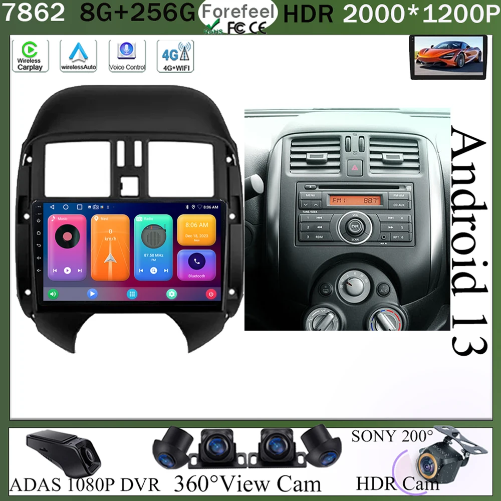 

Android 13 For Nissan Sunny Versa C17 2012 2013 2014 Car Stereo Apple Carplay Auto Radio DSP IPS GPS Multimedia Player 5G WIFI