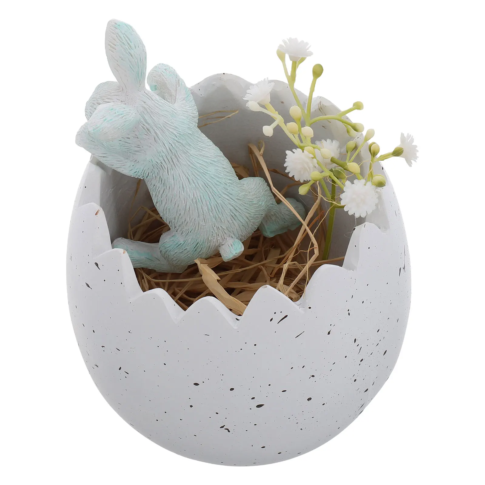 

Cute Easter Bunny Broken Shell Flower Pot Resin Home Decor Statue Succulent Planter Mini Figurine Rabbit Ornament