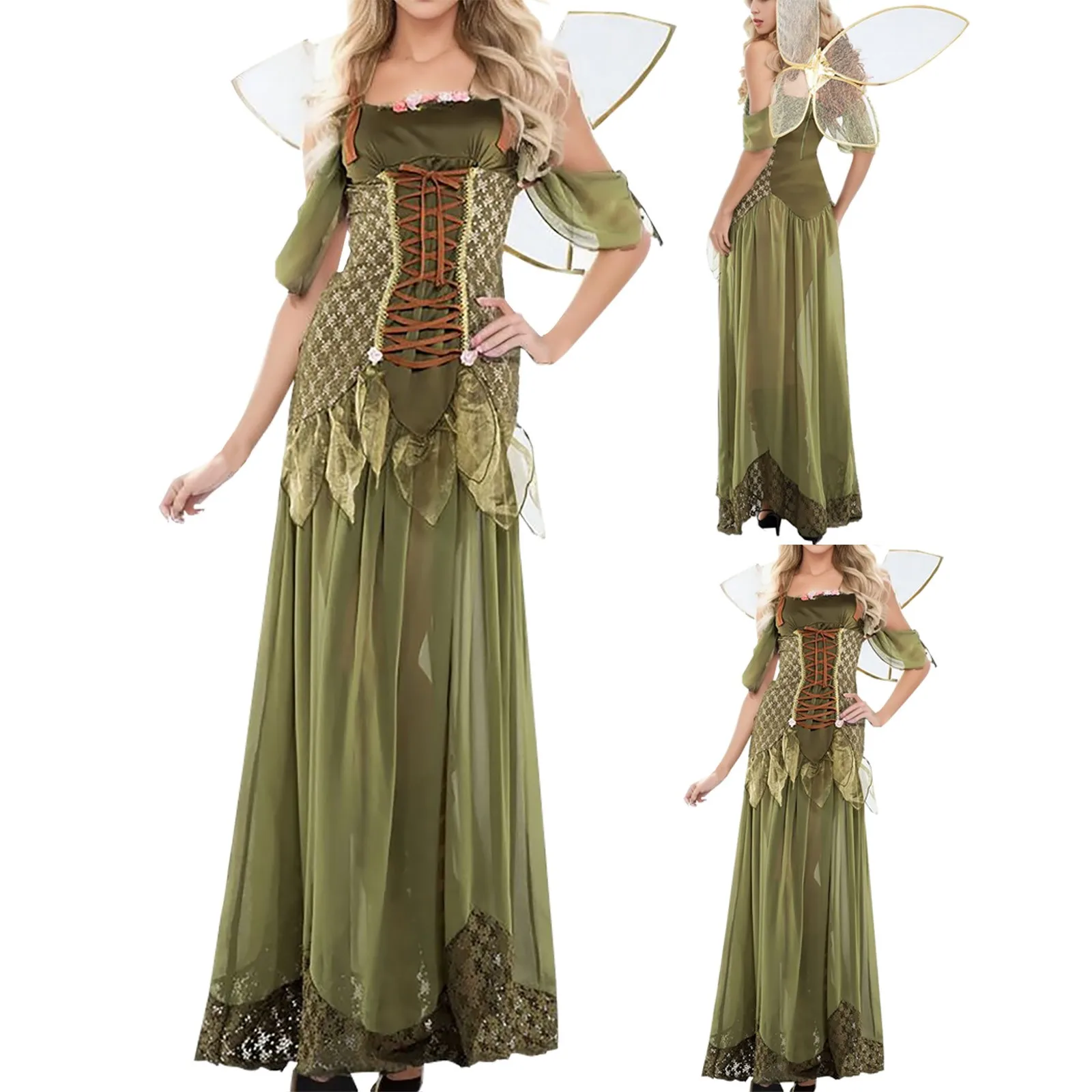 

Halloween Adult Women Angel Elf Flower Fairy Cosplay Costume Hen Party Fairy Tale Green Forest Cosplay Fantasia Fancy Dress