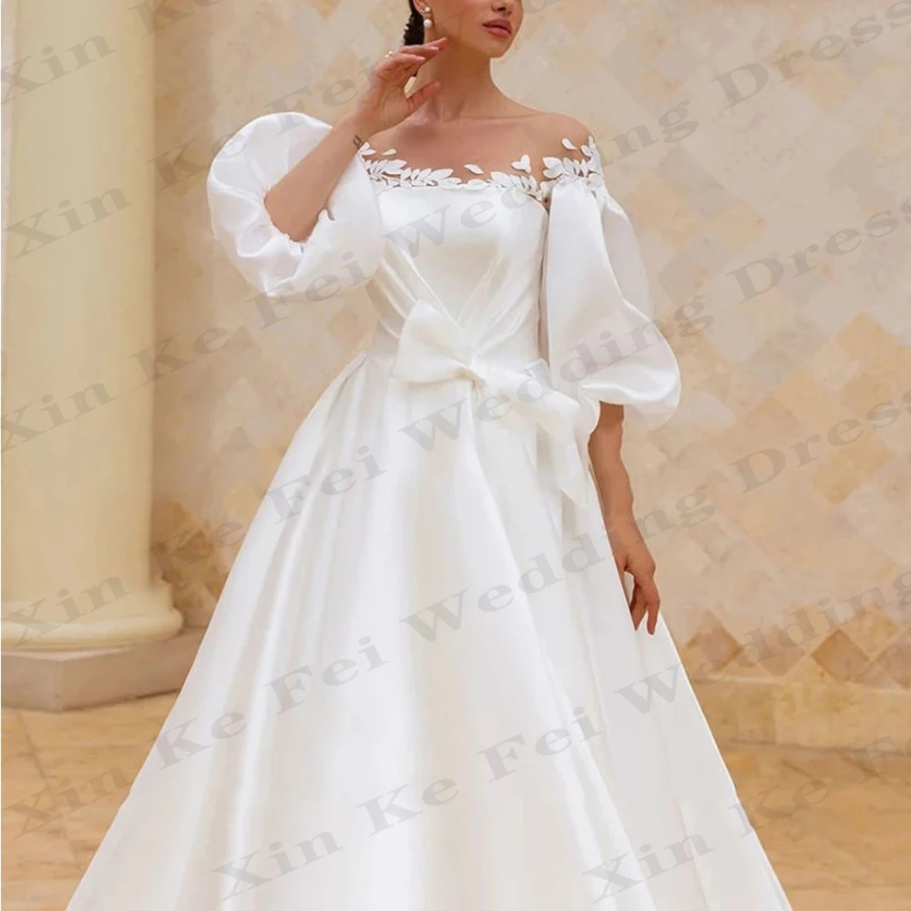 Simple Bohemian Wedding Dresses A-Line Women's Elegant Long Sleeve Princess Bridal Gowns Decal Formal Beach Party Vestidos Robe