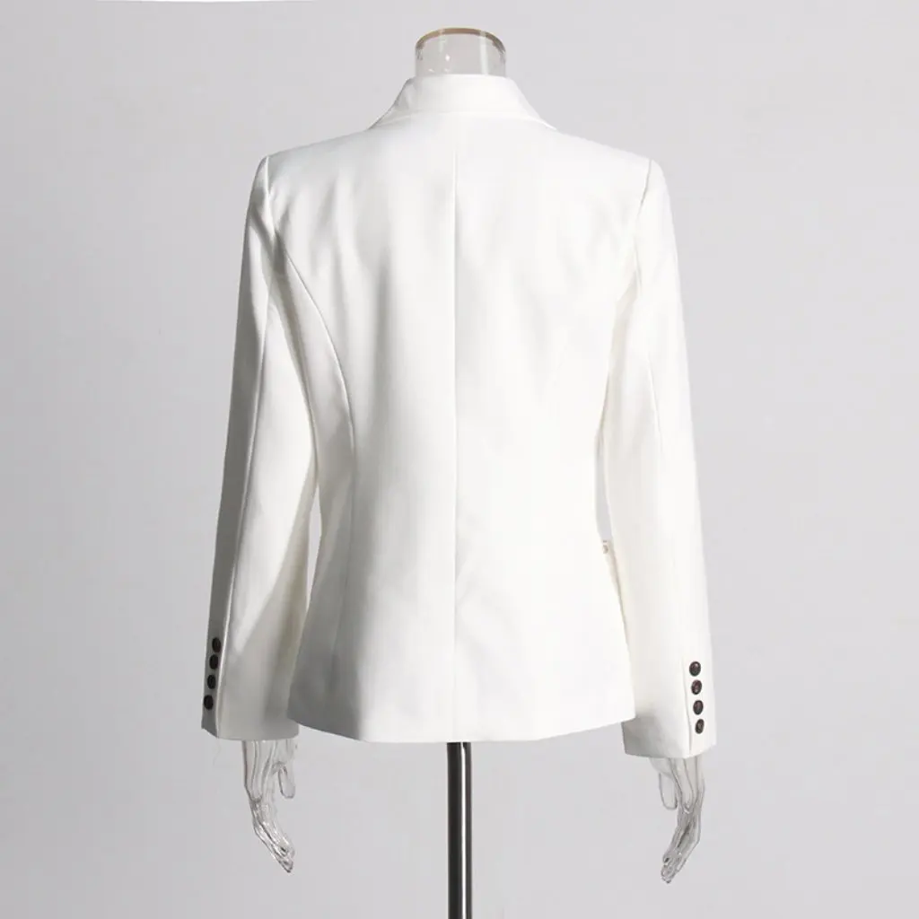 

Fashionable Commuter Style Solid Color Blazer Padded Shoulder Suit with Multiple Pockets Waist-Cinching Cut New Model