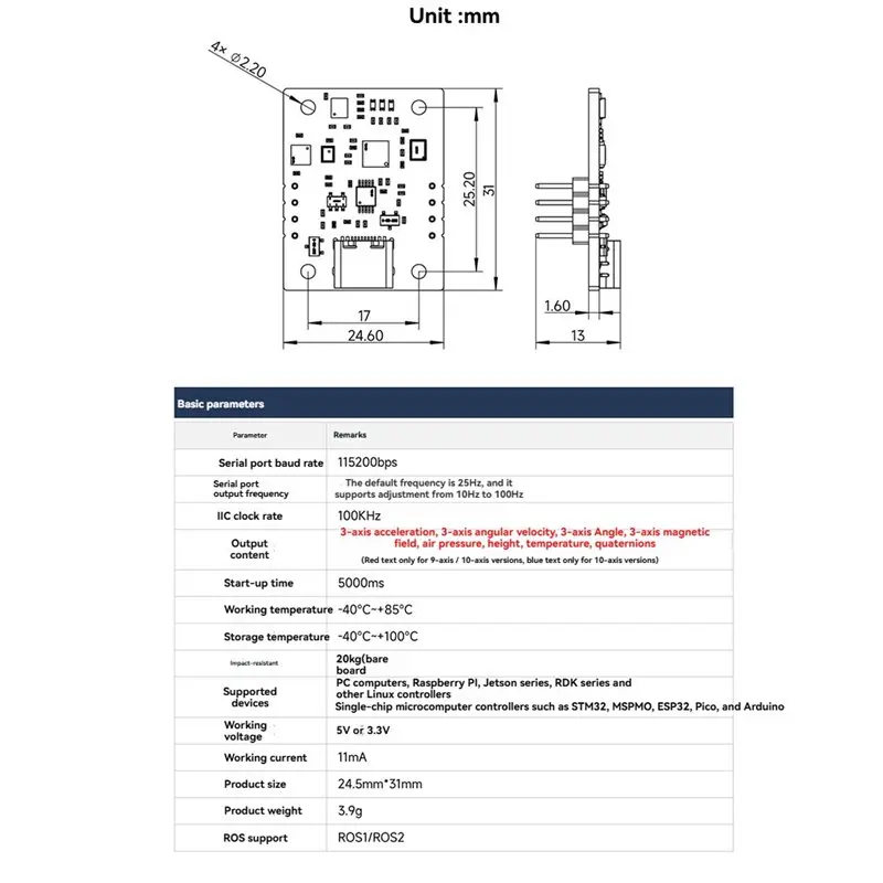 AB25-High-Precision IMU Attitude Sensor Module 10-Axis Support For AHRS Attitude Calculation For ROS Robot