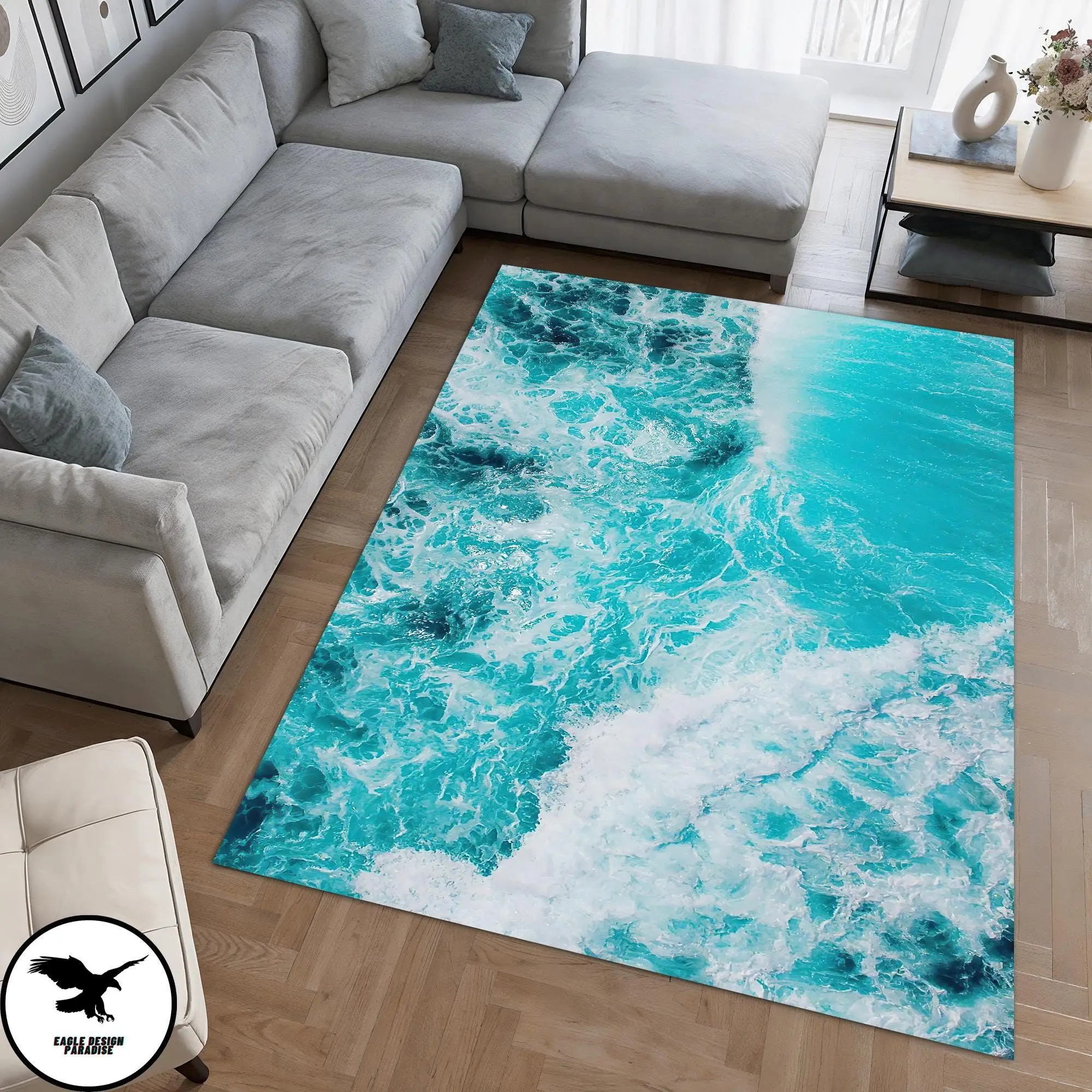 Wave Strait Printed Carpet Infinite Extension Crack 2D Printed Floor Mat Living Room Bedroom Entrance Decoration Carpet
