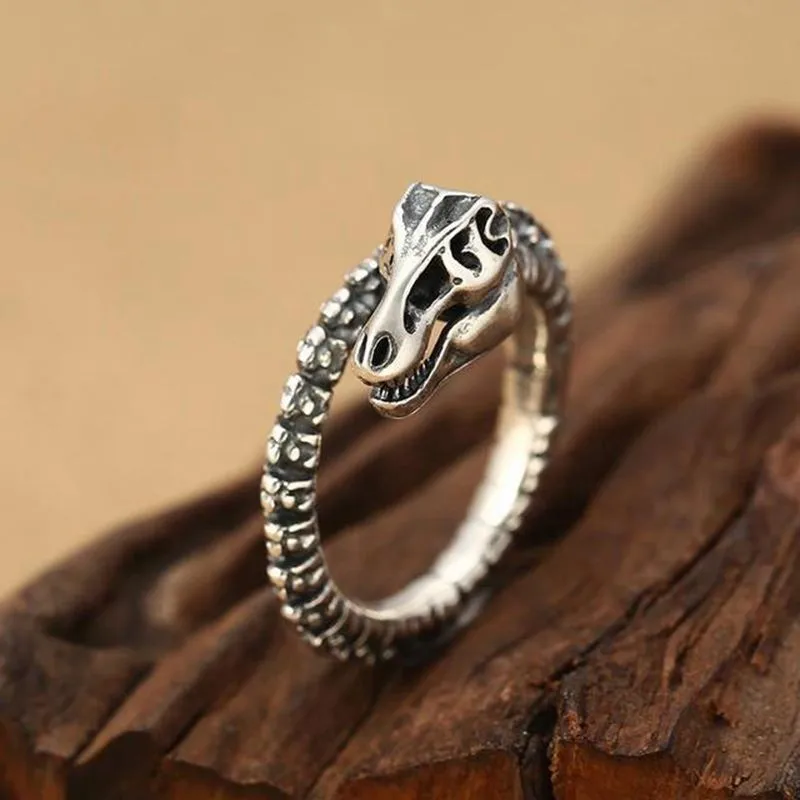 Vintage Mens Jewellery Punk Dinosaur Skeleton Rings for Men Lovers Index Finger Dragon Ring Adjustable Open Ring Party Jewelry