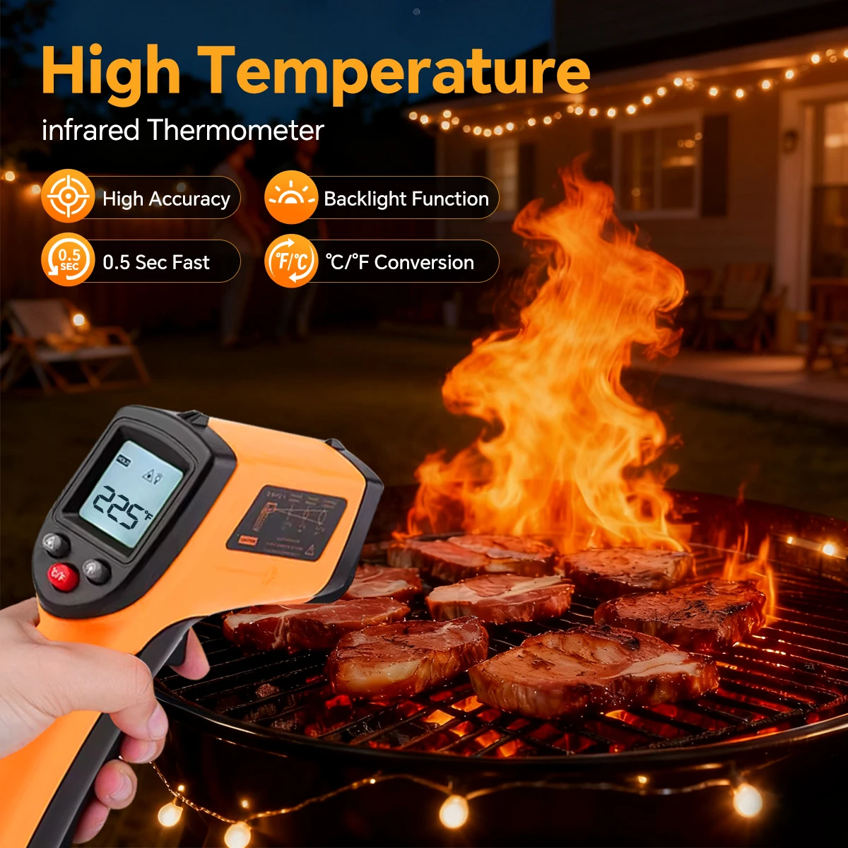 Infrarot-Thermometer-Pistole -50 bis 400 ° C, Digitales Laser-Temperaturmessgerät zum Kochen, Grillen und zur Prüfung von Grillplattenoberflächen – Detail 8