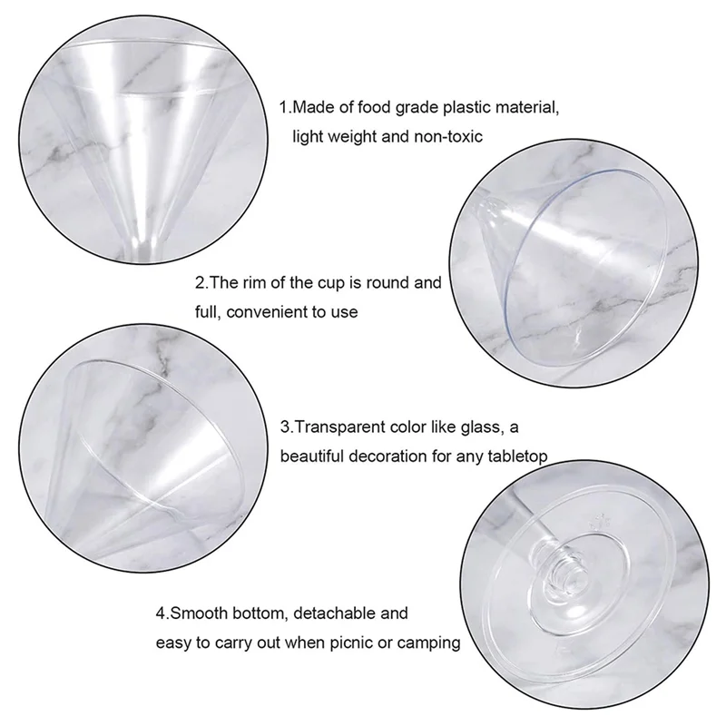 PZHI-108 プラスチック製マティーニグラス、クリアワイングラス、再利用可能なパーティーカップ、カクテル、シャンパン、デザート用カップ