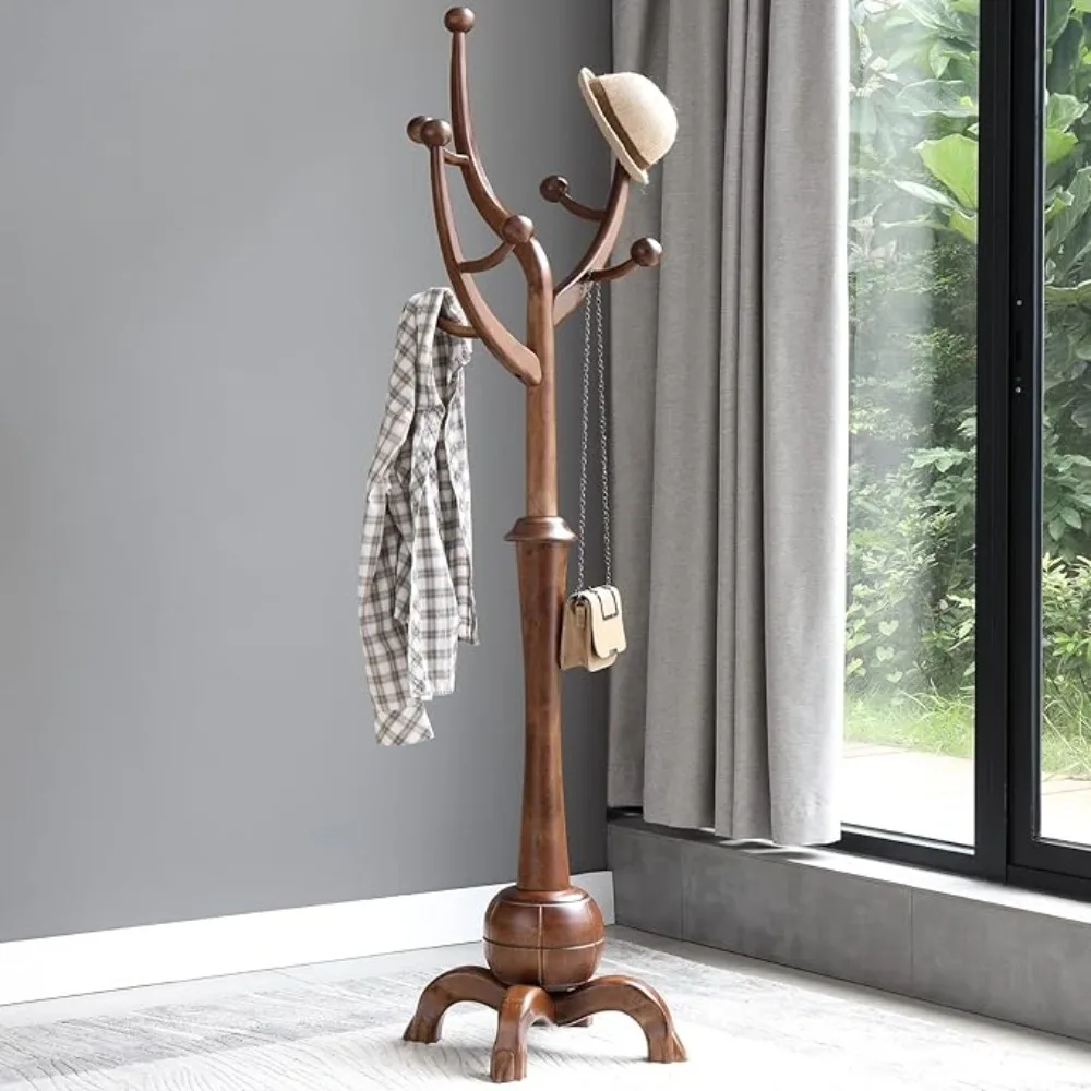 Coat Rack Freestanding Wood Tree Rack with 8 Hooks, Creative Design Tree Branch-look, Coat Tree Clothes Jacket Hanger Stand