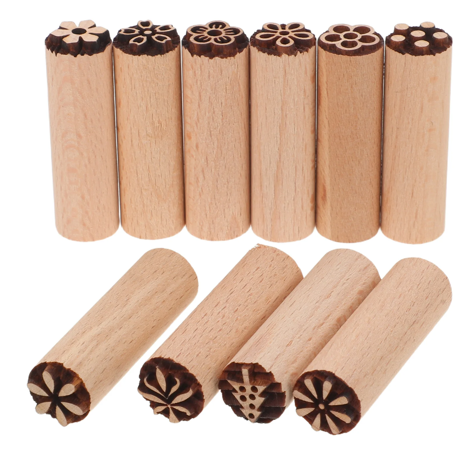 

10pcs Hand Carved Wooden Stamps Floral Pattern Clay Printing Craft Seal Diy Pottery Embossing Tool For Scrapbooking Ceramic