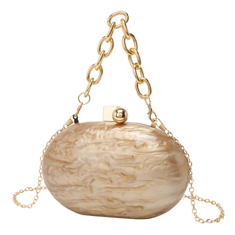 Smooth Marble Pattern Acrylic Egg Shape Clutch Bag Gold Silver Blue Women Evening Party Cute Shell Purse Handbag 2024 New