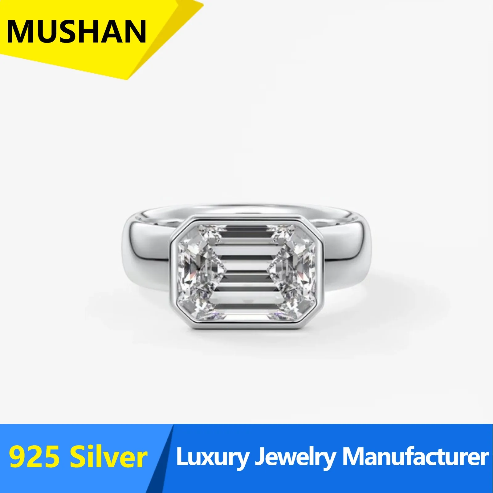 MUSHAN Luxury Europe and America Cutting Sugar Cube Wedding Ring Women Fashion S925 Sterling Silver 4 Carat Moissanite Ring Men