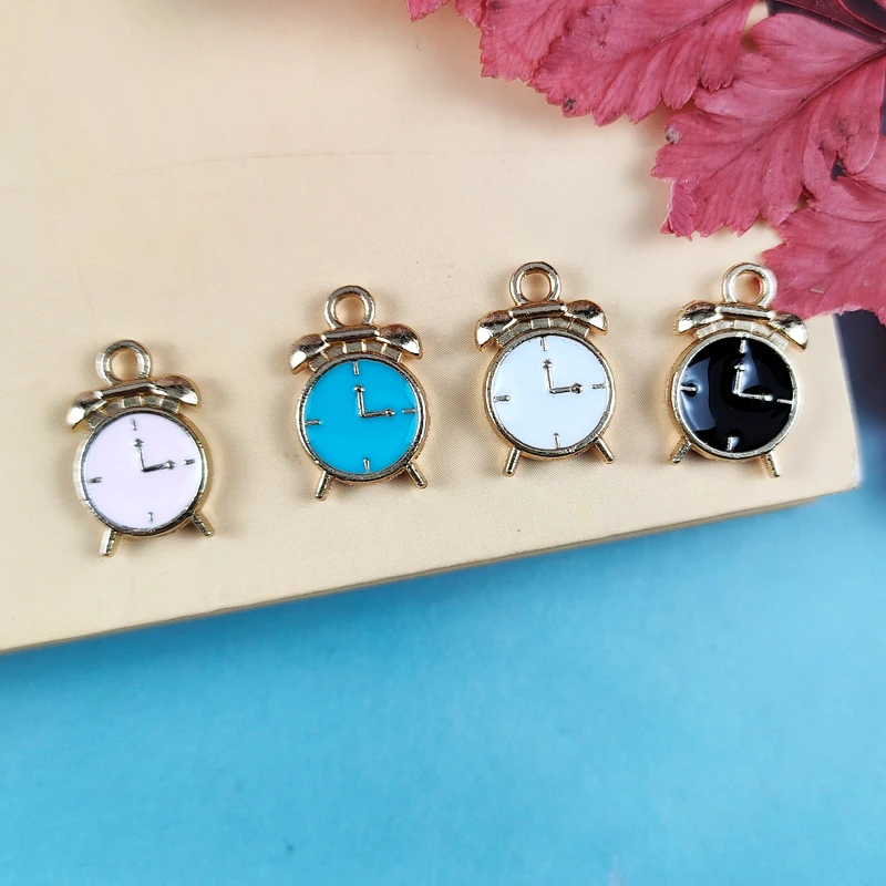 

JeQue 20pcs Cute Small Alarm Clock Enamel Charms Pendant For Earrings Jewelry Making Accessorie