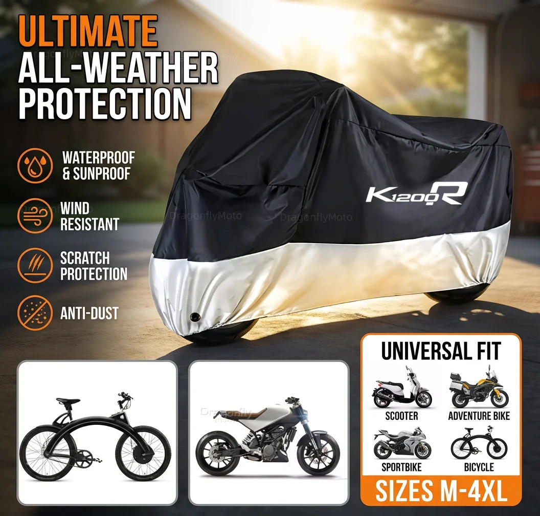 

For BMW K1200R K1200S K 1200 R K 1200R All Season Motorcycle Cover Silver Black Waterproof Dustproof UV Protection
