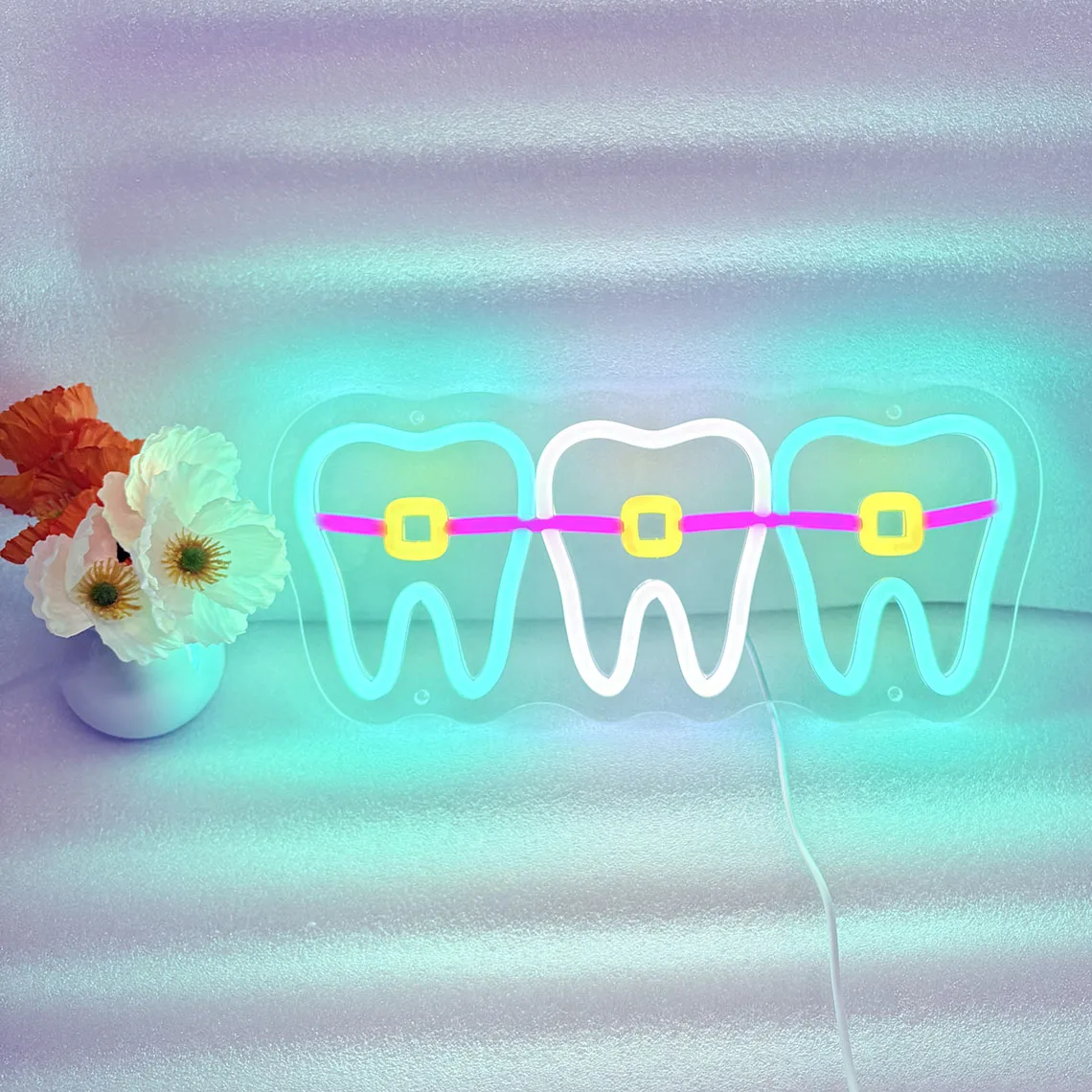 Tooth with a Brace Neon Sign,Teeth Braces Led Neon,Dental Braces Neon Sign,Dental Clinic Neon Sign,Custom Orthodontist Sign