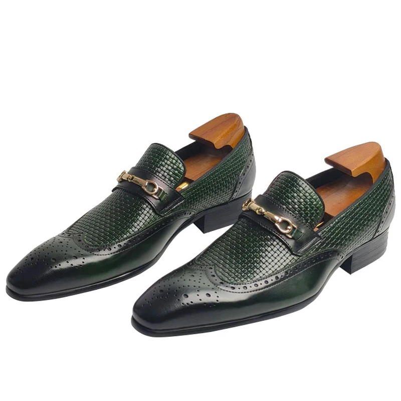 

Luxury Loafers Shoe Men Genuine Leather Retro High Quality Metal Buckle Party Business Pointed Toe Chaussures Loafer Pour Hommes