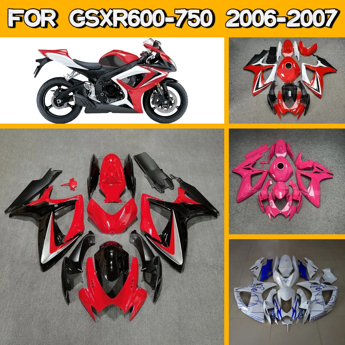 For 2006 2007 Suzuki GSXR600 GSXR750 Motorcycle Plastic Part Body Kit Fairings 06 07 GSXR 600 750 Easy Install Fairing Set