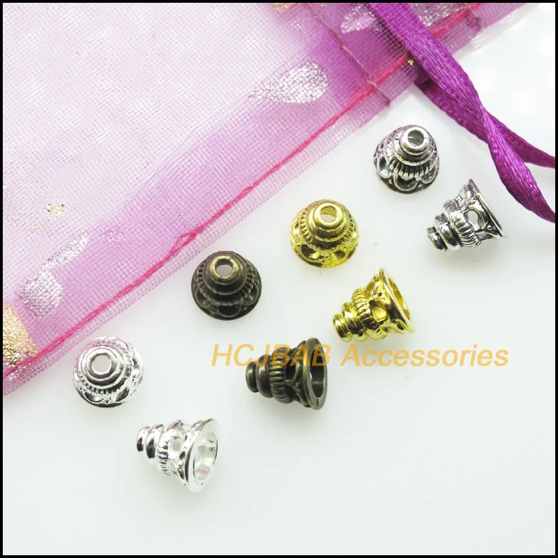 Fashion 50Pcs Retro Tibetan Silver Tone Antiqued Bronze Gold Color Flower Spacer End Beads Charms 7.5mm