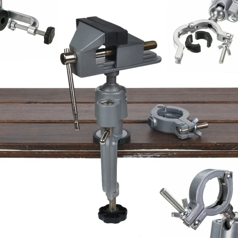 New 2-In-1 360 Degree Rotating Table Vise Multifunctional Aluminium Alloy Swivel Bench Clamp Electric Drill Stand Rotating Tool