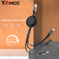 Black Charging Cable Retractable Data 3 in 1 USB Charger Fast Wire Charging Cables for Car Use Android Phone Type-C Charger Wire